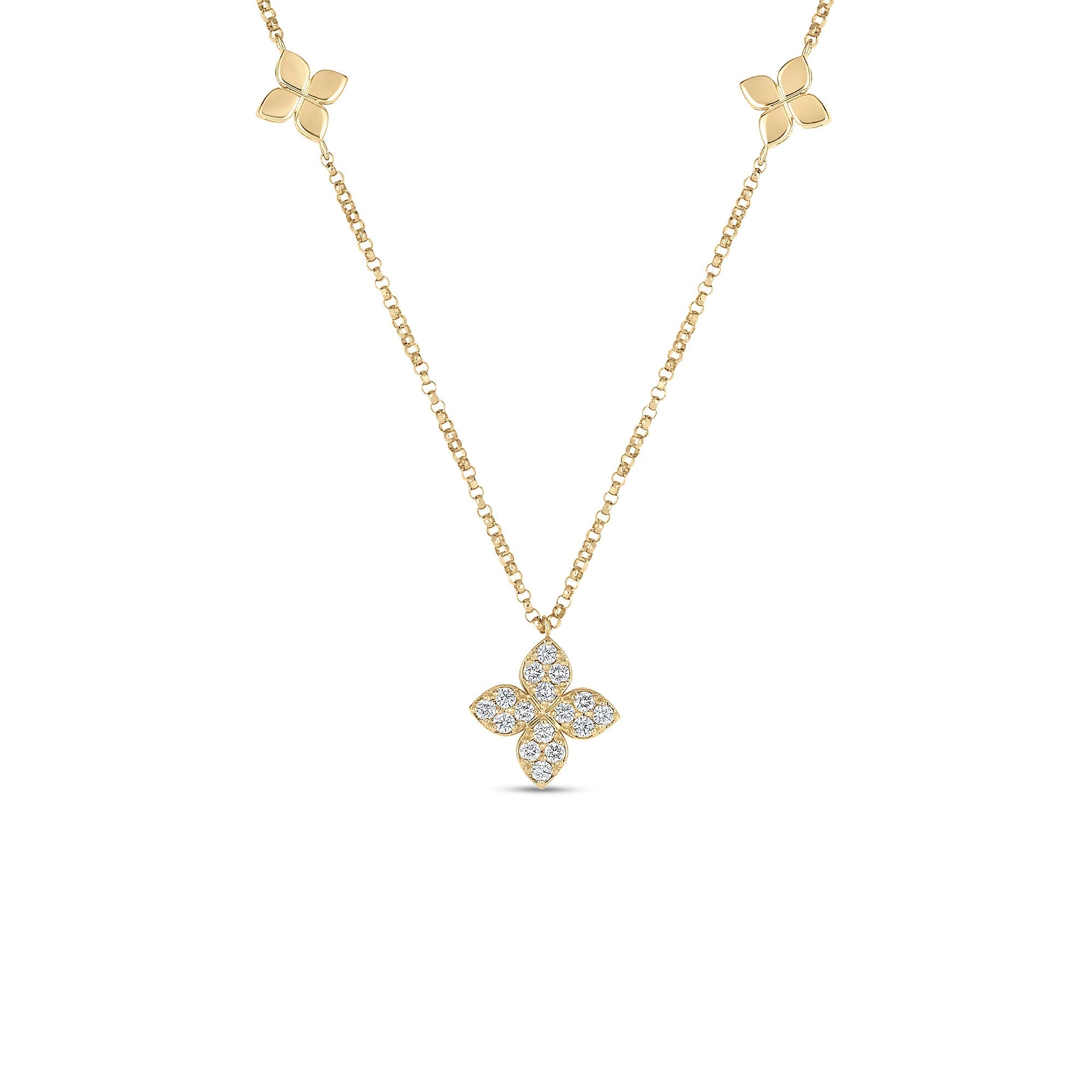 Roberto Coin Necklace Roberto Coin Love by the Inch 18K Yellow Gold Diamond Flower Station Necklace