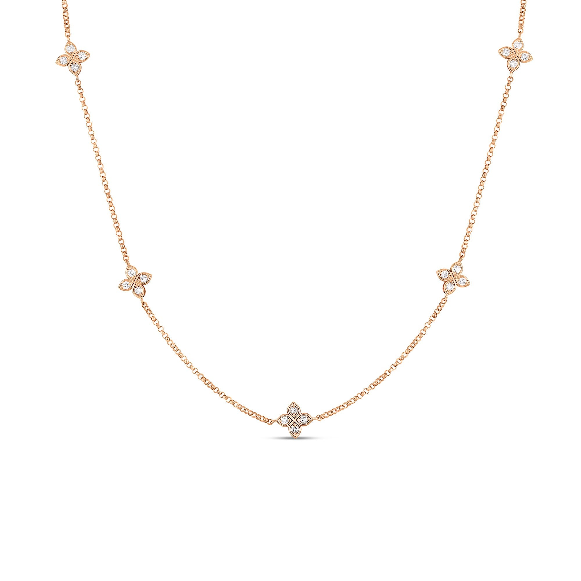 Roberto Coin Necklace Roberto Coin Love in Verona 18K Rose Gold Diamond Five Flower Station Necklace