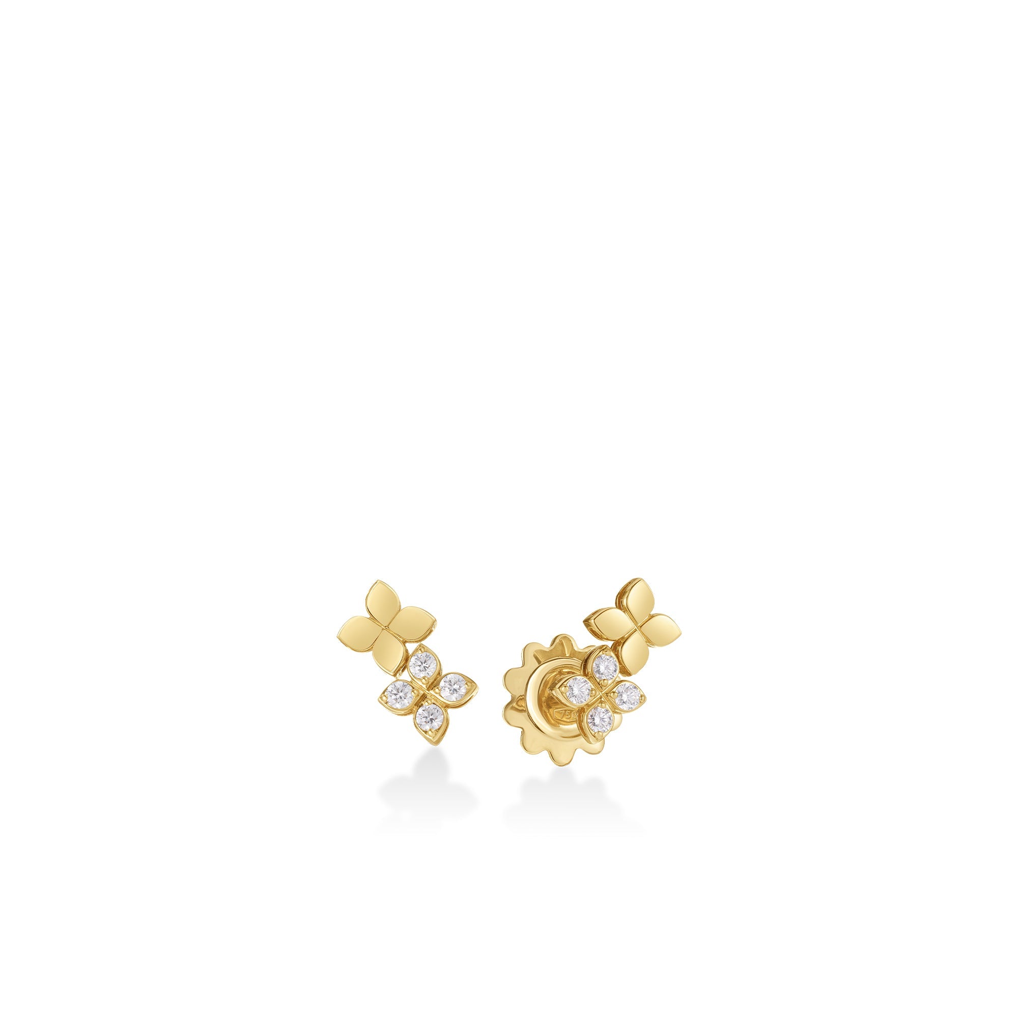 Roberto Coin Earrings Roberto Coin Love in Verona 18K Yellow Gold Diamond Double Flower Stud Earrings