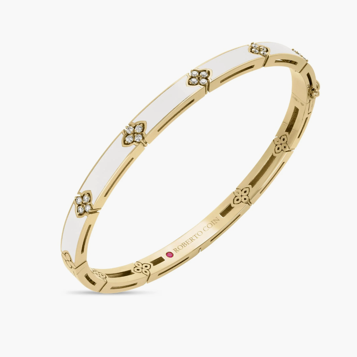 Roberto Coin Bracelet Roberto Coin Love in Verona 18k Yellow Gold White Enamel Diamond Bangle Bracelet