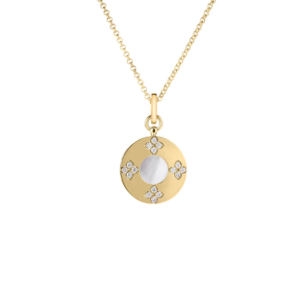 Roberto Coin Necklaces and Pendants Roberto Coin Love in Verona Diamond Flower & Mother of Pearl Circle Necklace