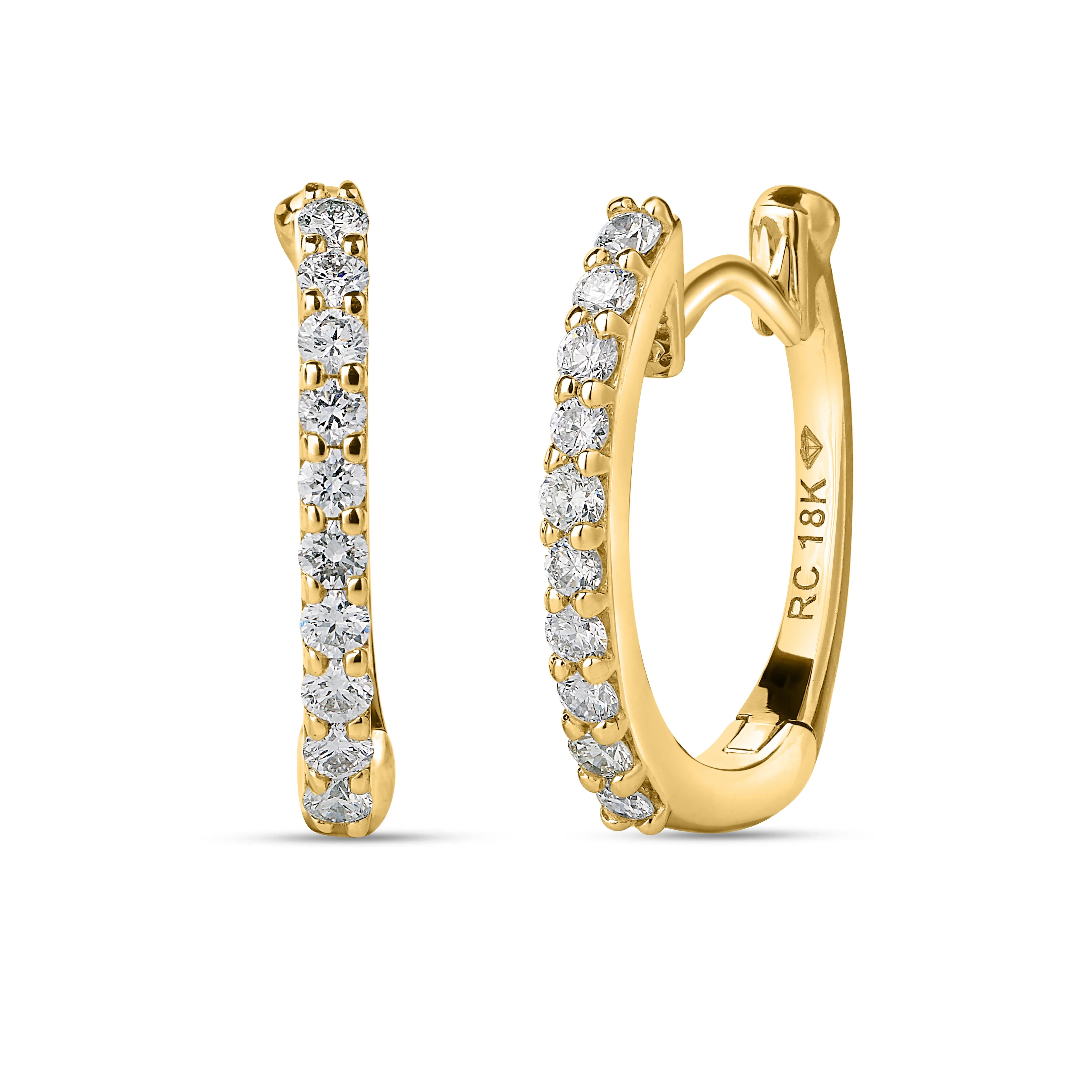 Roberto Coin Earrings Roberto Coin Perfect Diamond Hoop 18K Yellow Gold Pavé Diamond Huggie Earrings