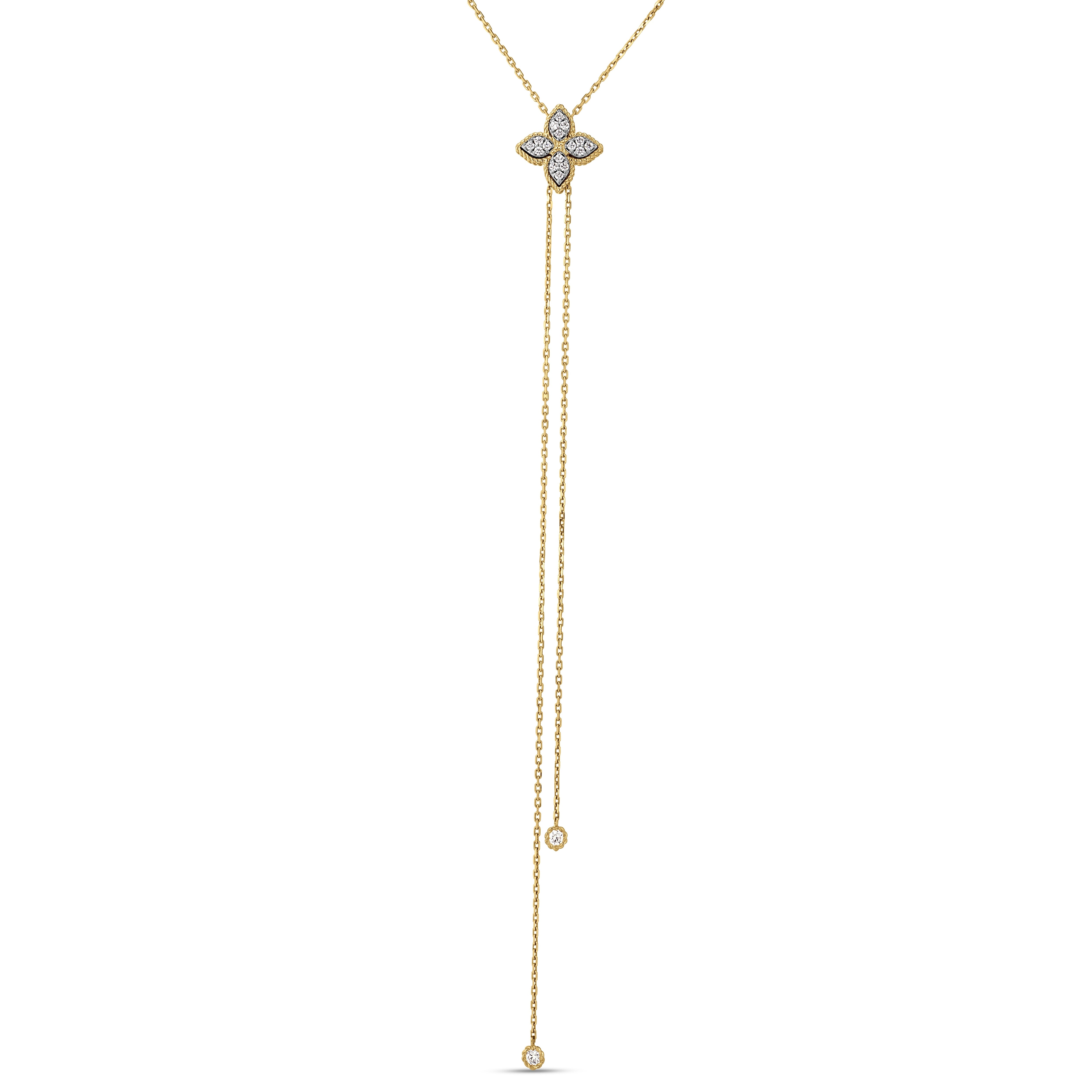 Roberto Coin Necklace Roberto Coin Princess Flower 18K Yellow and White Gold Diamond Flower Lariat Necklace