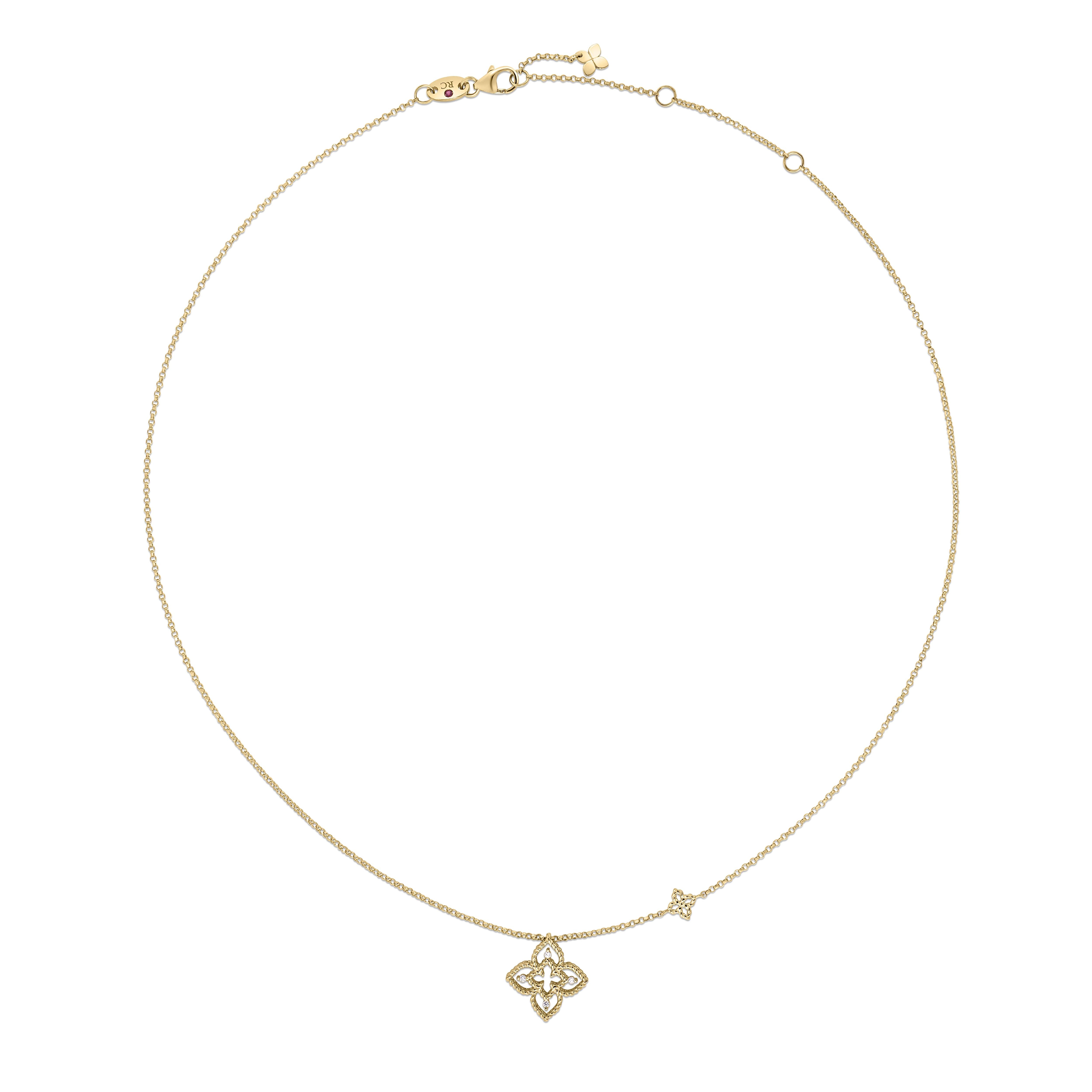 Roberto Coin Necklace Roberto Coin Princess Flower 18K Yellow Gold Diamond Open Frame Flower Necklace