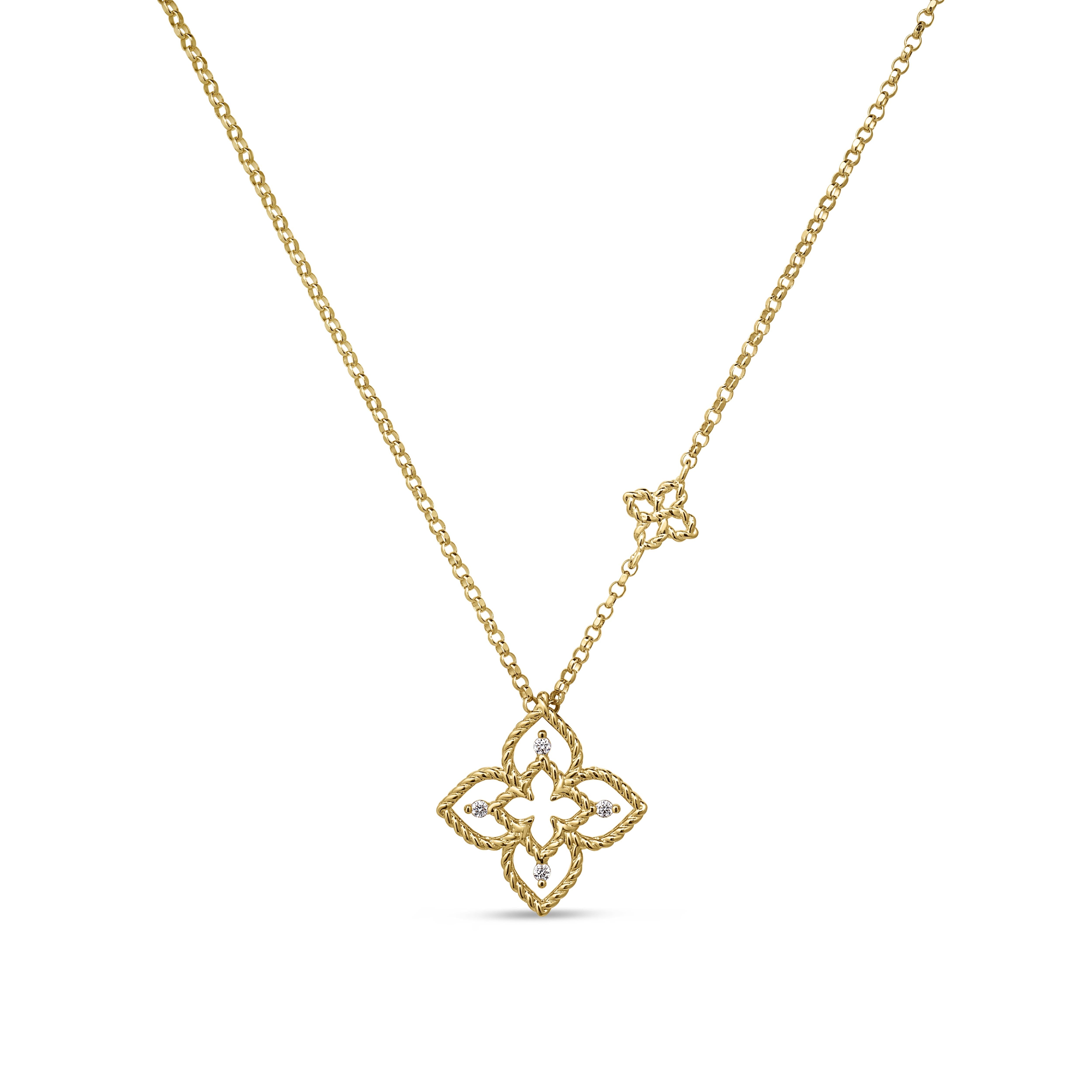 Roberto Coin Necklace Roberto Coin Princess Flower 18K Yellow Gold Diamond Open Frame Flower Necklace