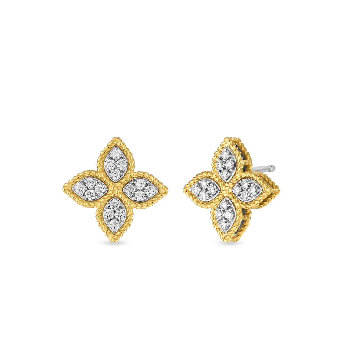 Roberto Coin Earring Roberto Coin Princess Flower 18k Yellow Gold Medium Diamond Stud Earrings