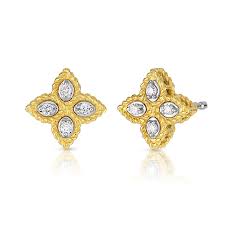 Roberto Coin Earrings Roberto Coin Princess Flower Small Diamond Stud Earrings - Yellow Gold