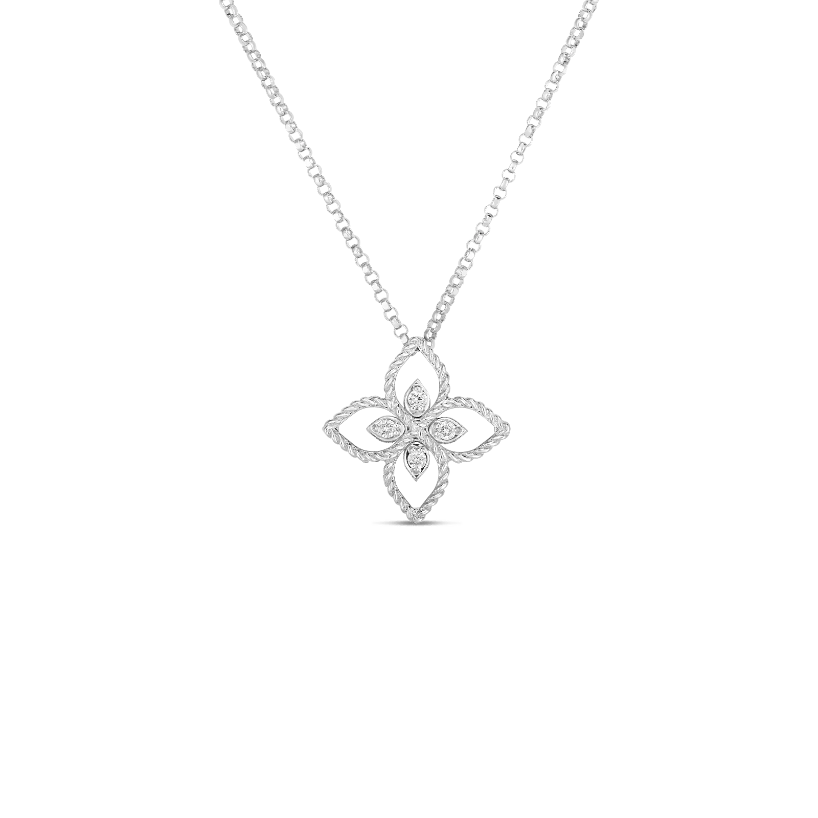 Roberto Coin Necklaces and Pendants Roberto Coin Principessa 18k White Gold Small Diamond Flower Necklace