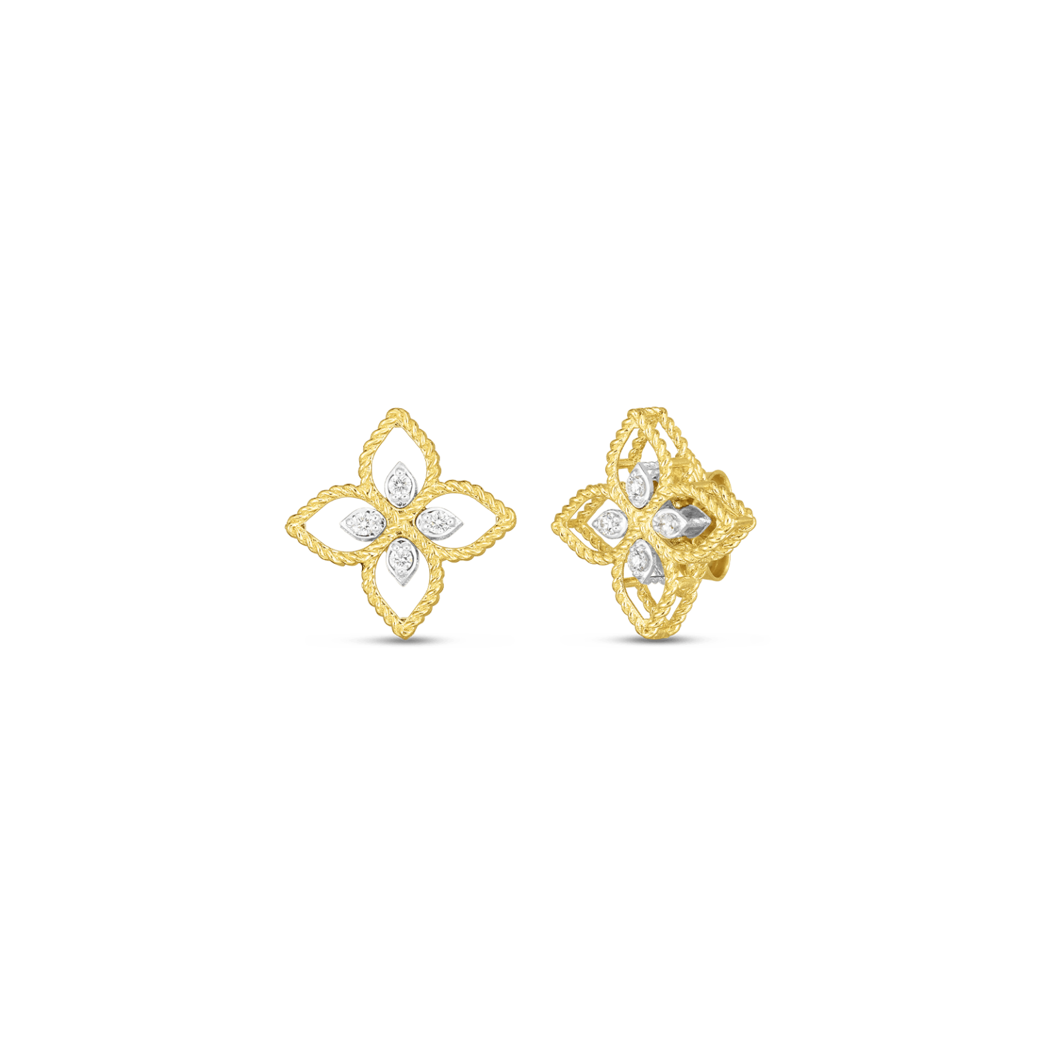 Roberto Coin Earrings Roberto Coin Principessa  18k Yellow and White Gold Flower Diamond Stud Earrings