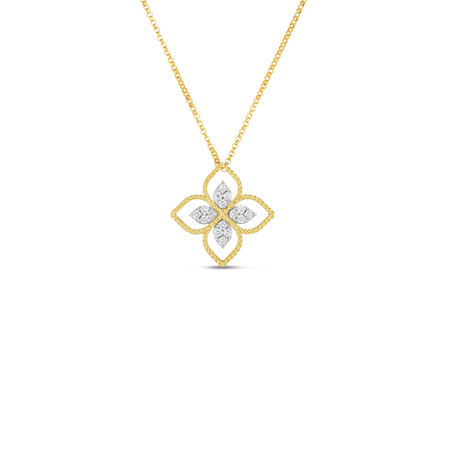 Roberto Coin Necklaces and Pendants Roberto Coin Principessa 18k Yellow and White Gold Large Diamond Flower Necklace