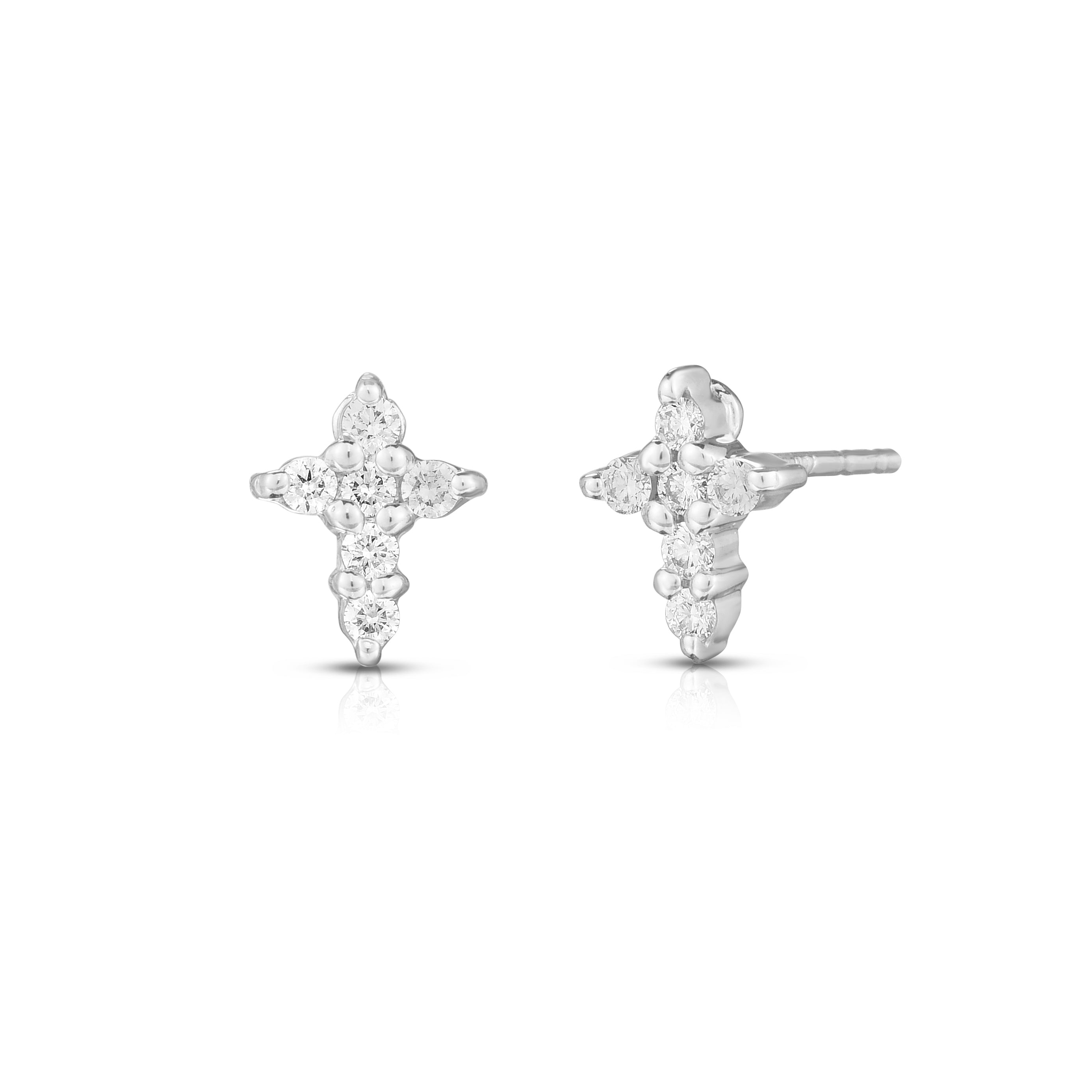 Roberto Coin Earrings Roberto Coin Tiny Treasures 18K White Gold Diamond Baby Cross Stud Earrings