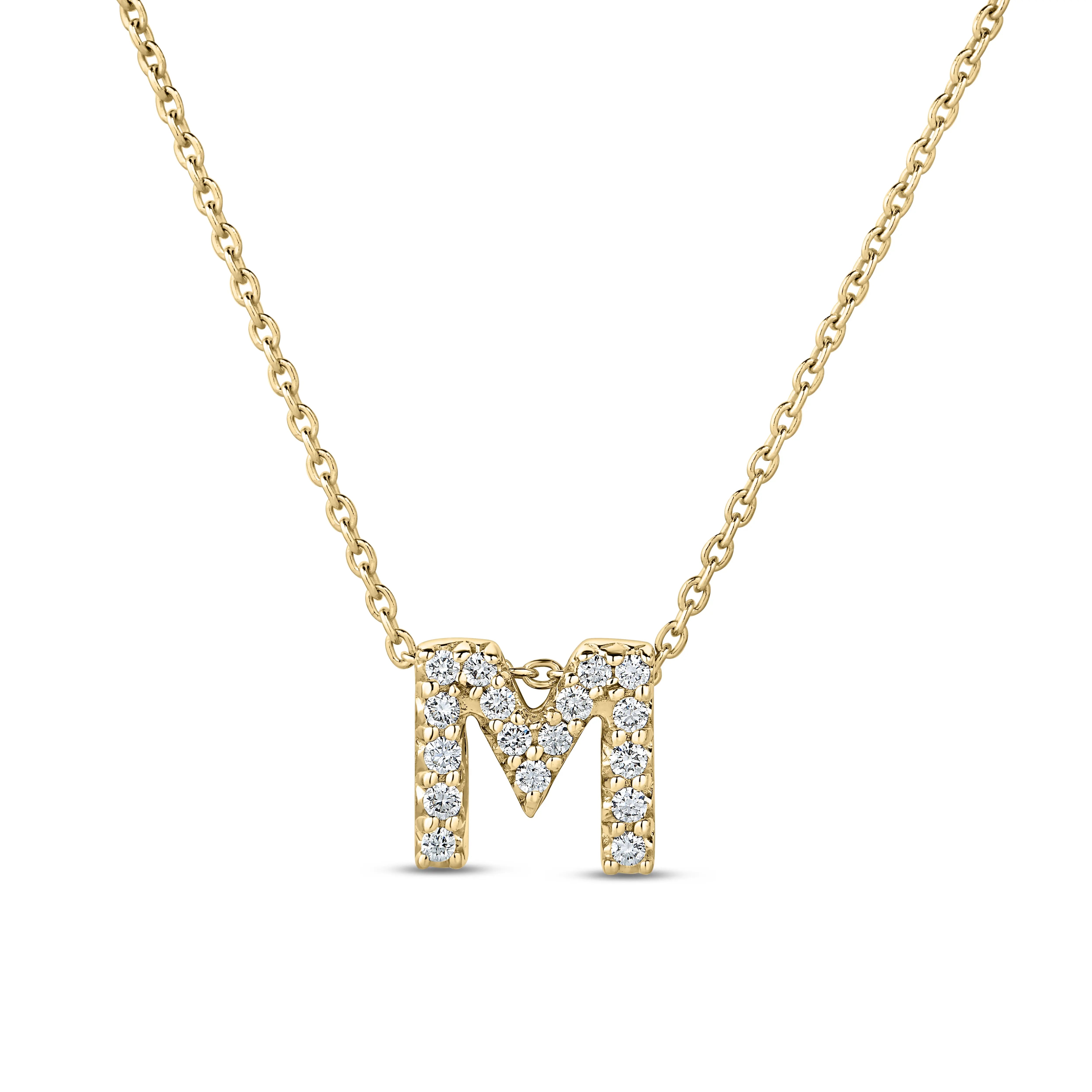 Roberto Coin Necklace Roberto Coin Tiny Treasures 18K Yellow Gold Diamond Love Letter "M" Necklace