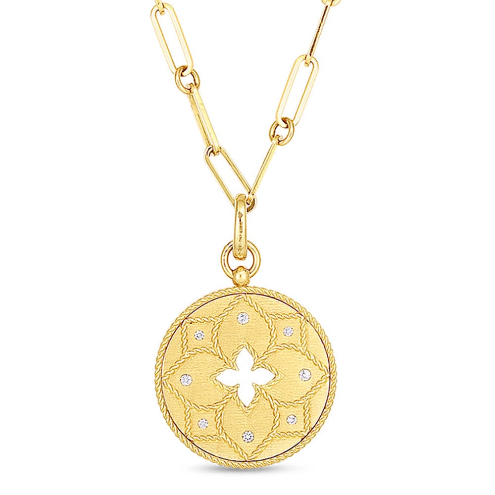 Roberto Coin Necklaces and Pendants Roberto Coin Venetian Princess 18K Yellow Gold Satin Diamond Medallion Necklace