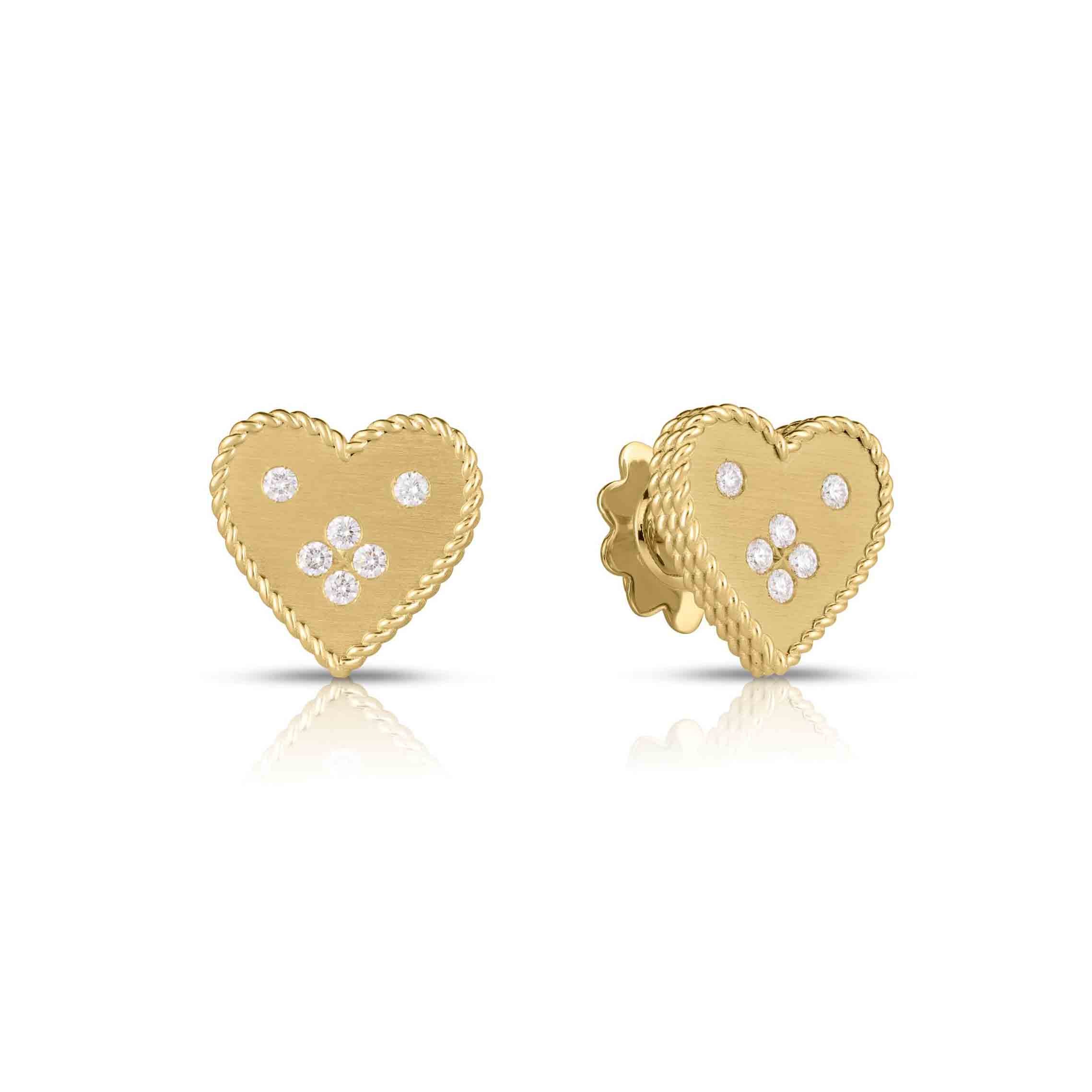 Roberto Coin Earrings Roberto Coin Venetian Princess 18K Yellow Gold Small Heart Medallion Stud Earrings