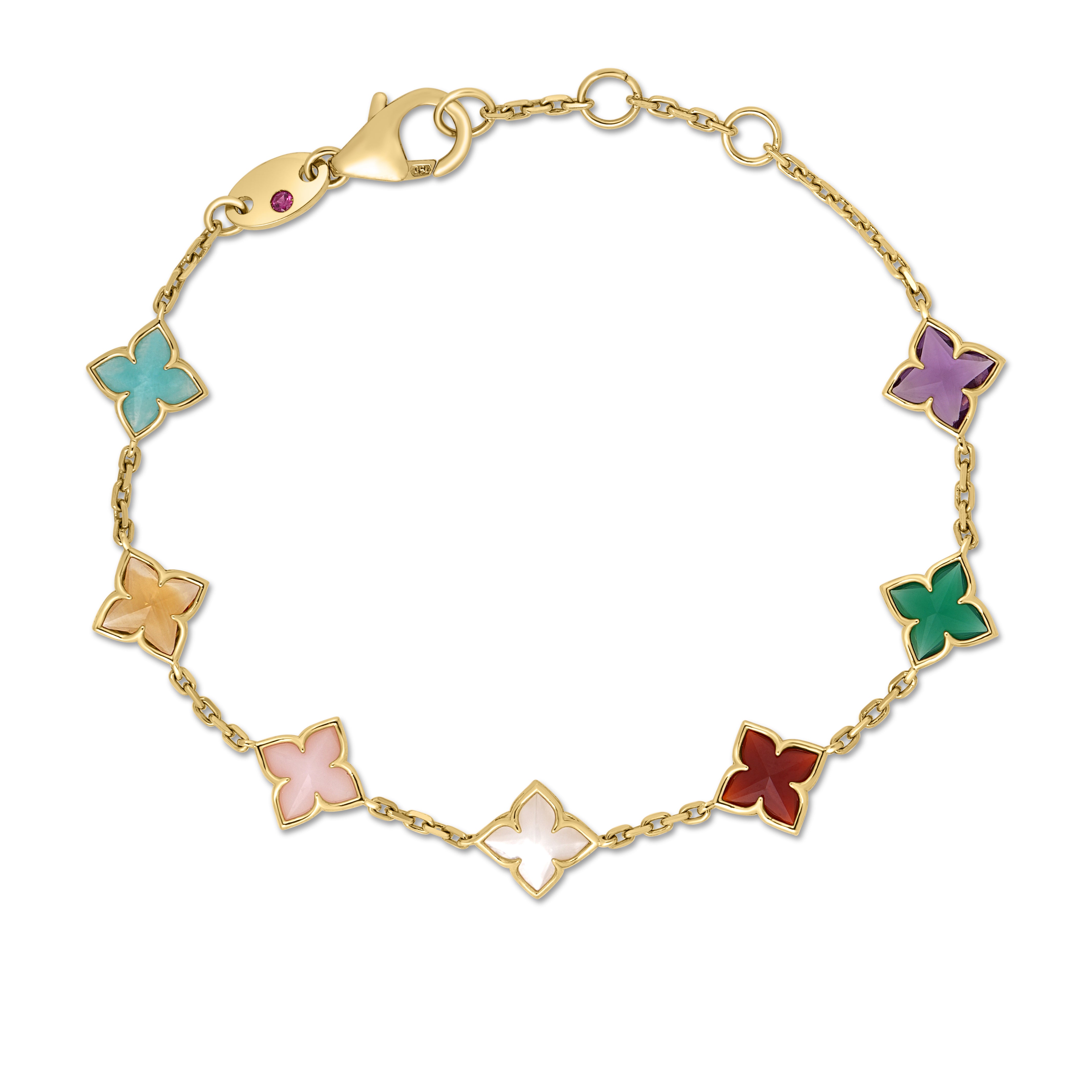 Roberto Coin Bracelet Roberto Coin Venetian Princess Carnival 18K Yellow Gold Multi-Gemstone Flower Station Bracelet
