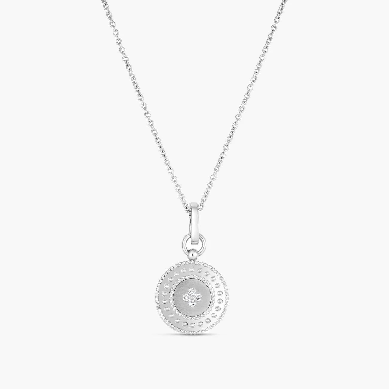 Roberto Coin Necklaces and Pendants Roberto Coin Venetian Princess Small Diamond Medallion 18" Necklace - White Gold