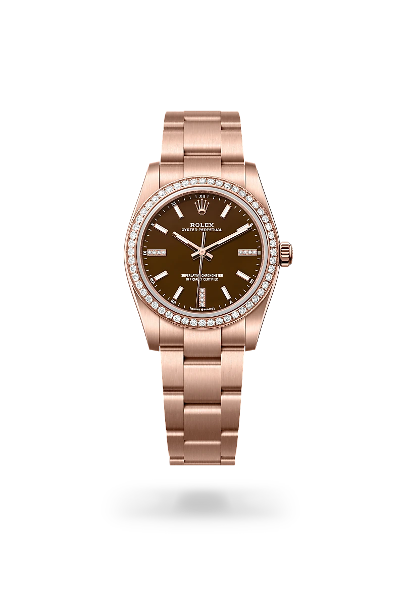 Rolex  Oyster Perpetual 34 in Oyster, 34 mm, Everose gold and diamonds