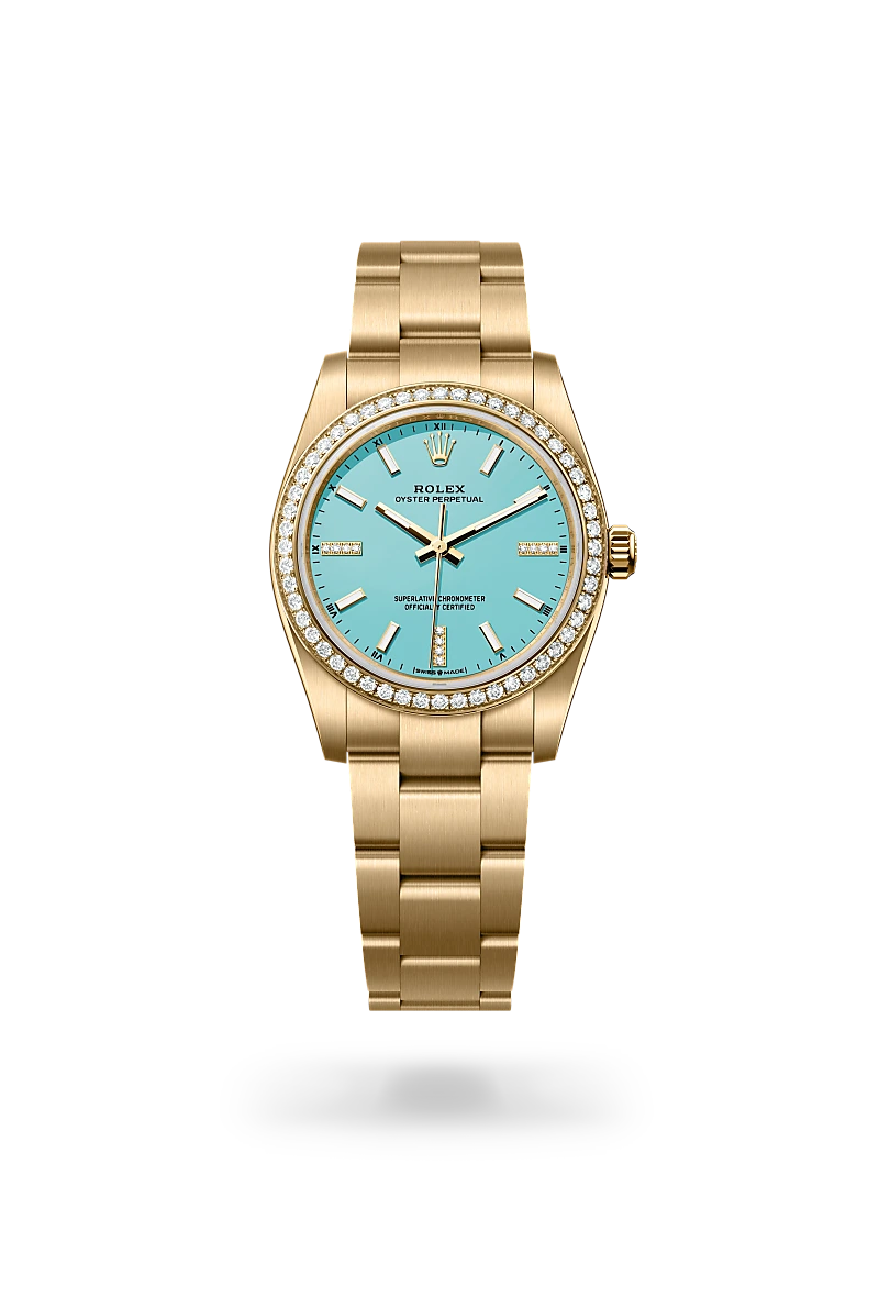 Rolex  Oyster Perpetual 34 in Oyster, 34 mm, yellow gold and diamonds