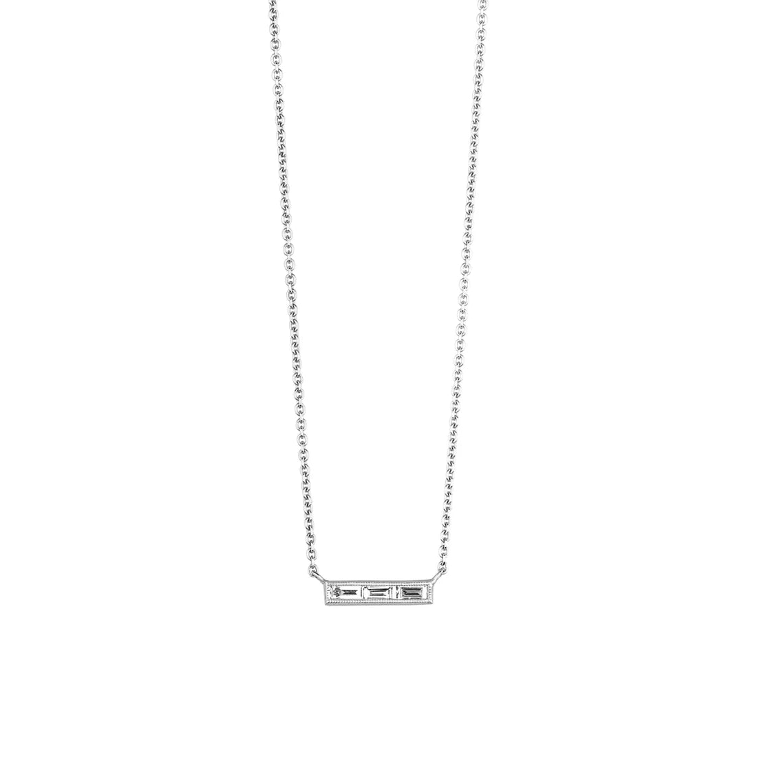 Sethi Couture Necklaces and Pendants Sethi Couture 18K White Gold Silhouette Three-Stone Diamond Bar Necklace