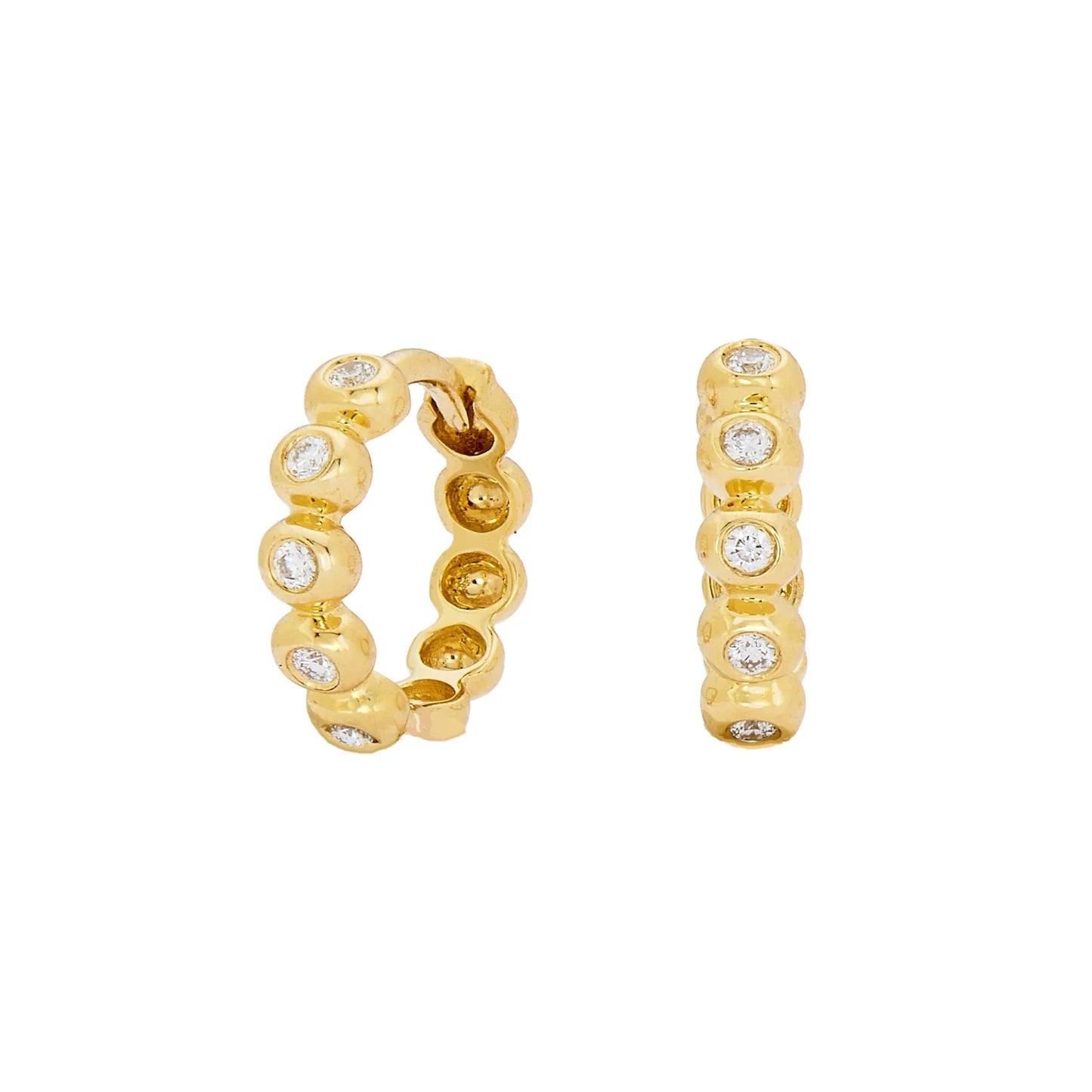 Sethi Couture Earrings Sethi Couture 18K Yellow Gold Bead White Diamond Huggies