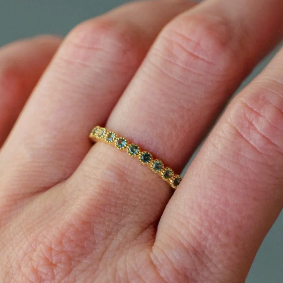 Sethi Couture Wedding Band Sethi Couture 18K Yellow Gold Green Sapphire Bezel Eternity Band