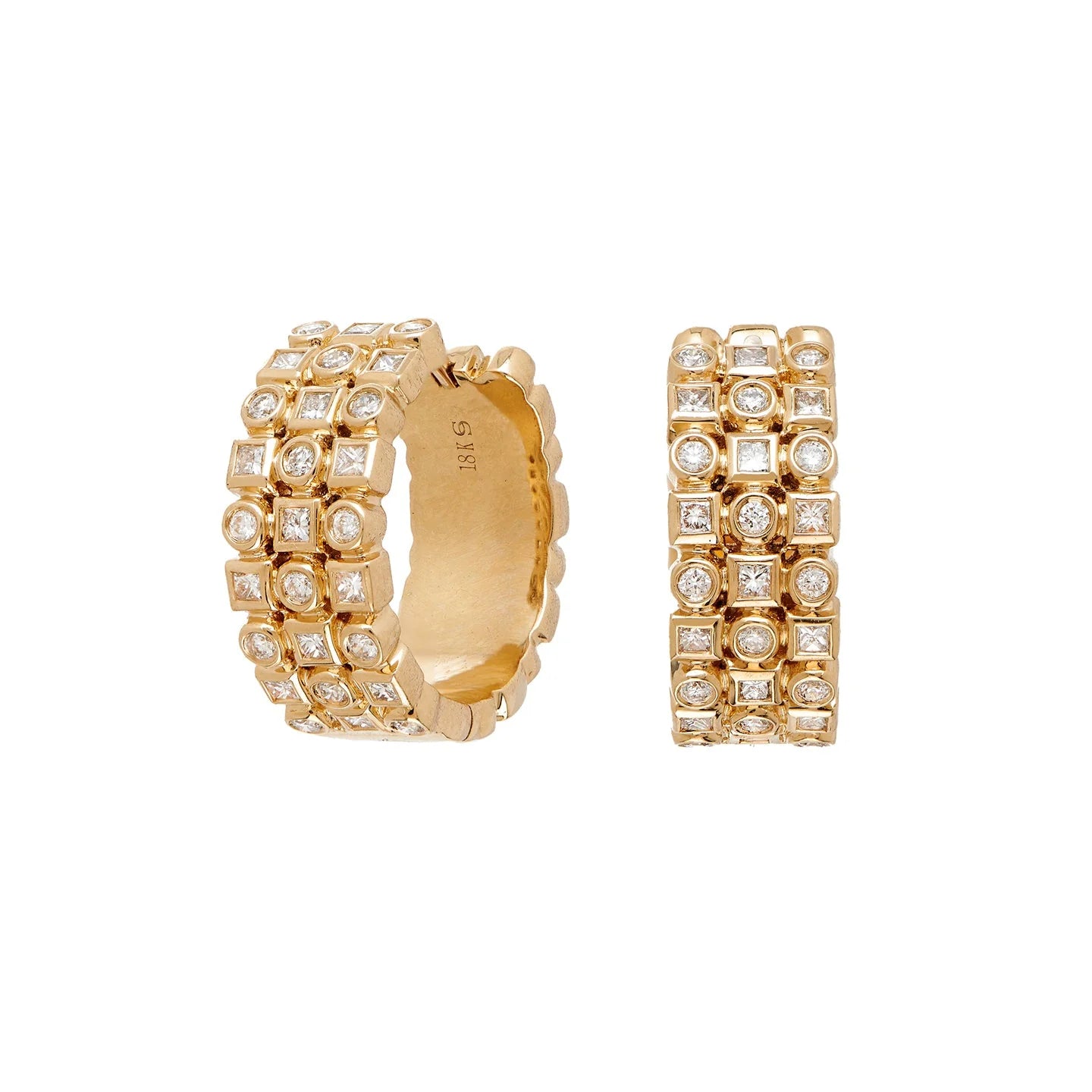 Sethi Couture Earrings Sethi Couture 18K Yellow Gold Kate Three Row White Diamond Huggies