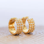 Sethi Couture Earrings Sethi Couture 18K Yellow Gold Kate Three Row White Diamond Huggies