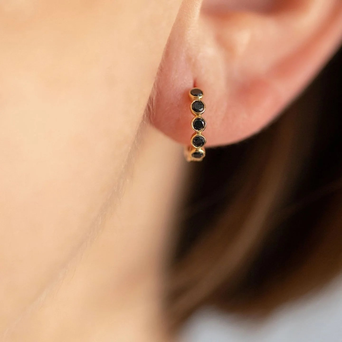 Sethi Couture Earrings Sethi Couture 18K Yellow Gold Modern Bezel Black Diamond Huggies