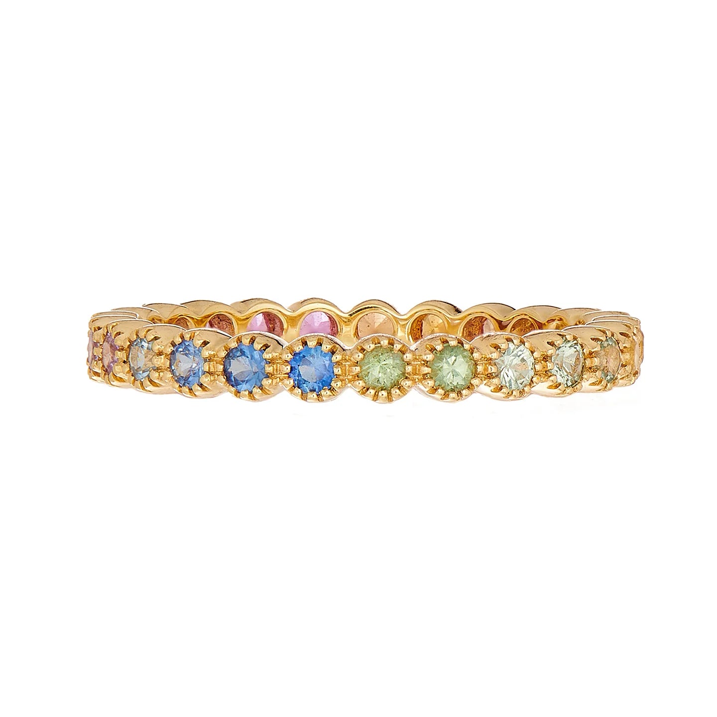 Sethi Couture Wedding Band Sethi Couture 18K Yellow Gold Rainbow Sapphire Bezel Band - Size 6.5