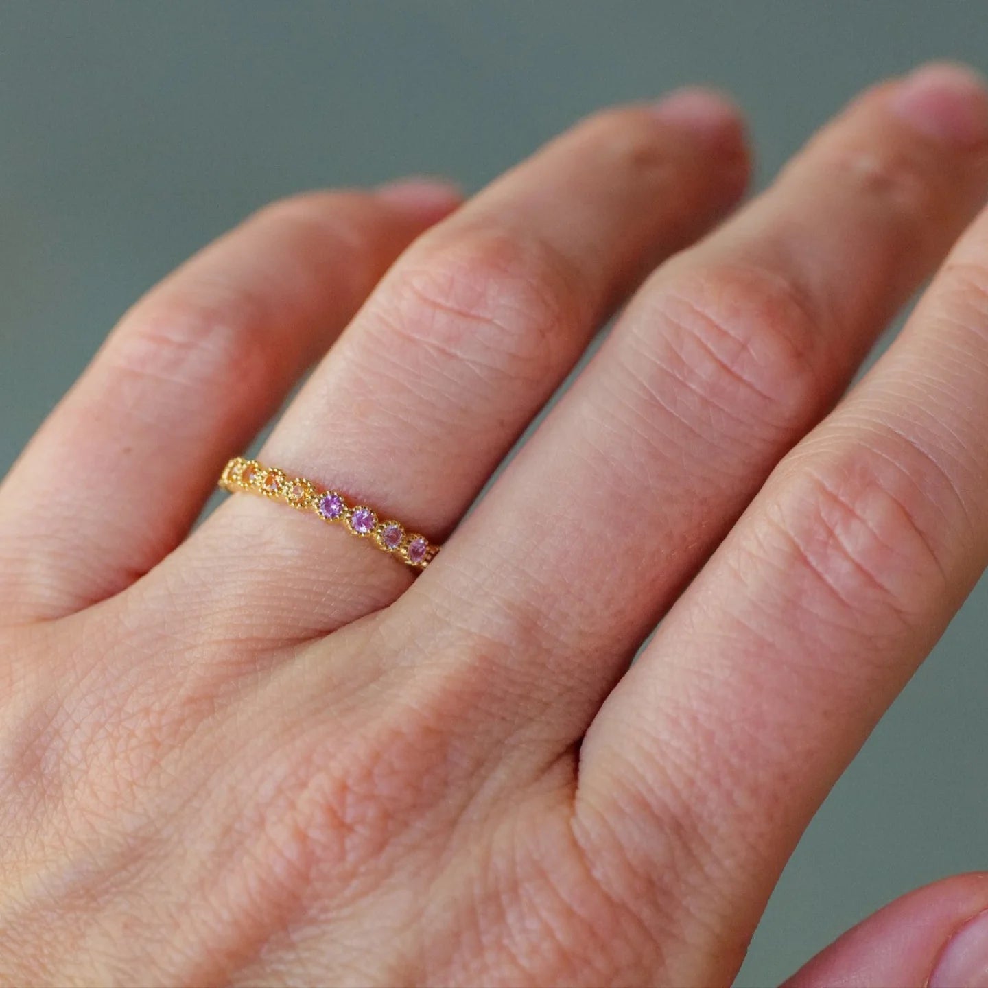 Sethi Couture Wedding Band Sethi Couture 18K Yellow Gold Rainbow Sapphire Bezel Band - Size 6.5