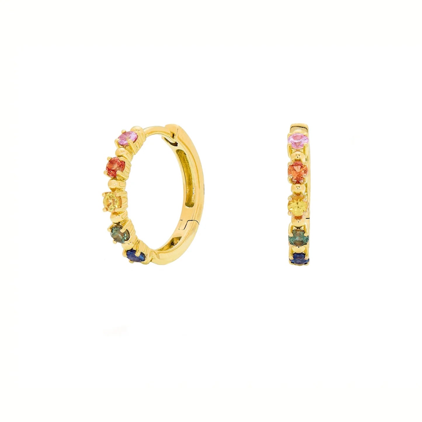 Sethi Couture Earrings Sethi Couture 18K Yellow Gold Rainbow Sapphire Hoops