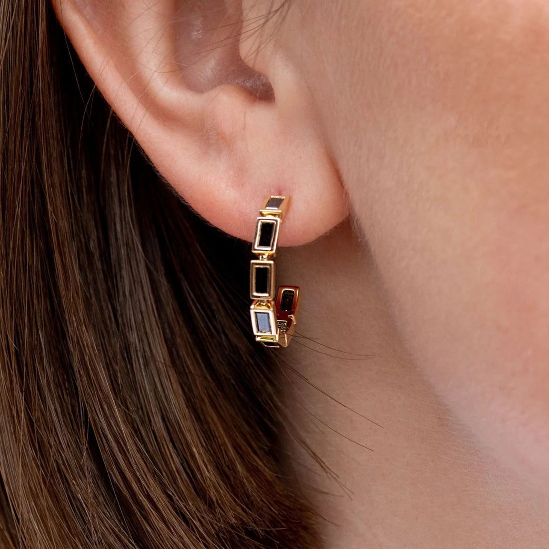 Sethi Couture Earrings Sethi Couture 18K Yellow Gold Simone Black Diamond Hoop Earrings