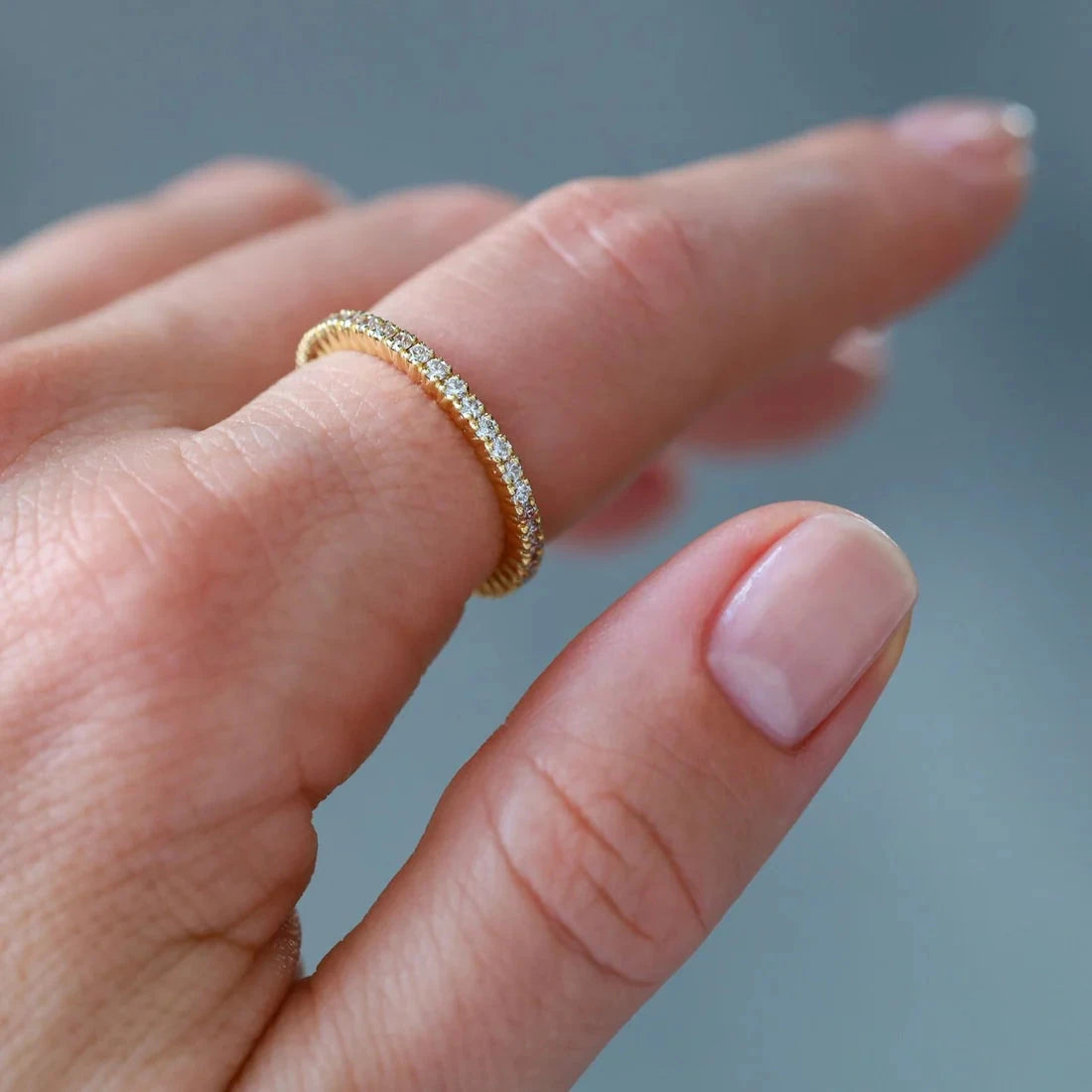 Sethi Couture Wedding Band Sethi Couture 18K Yellow Gold White Diamond Prong-Set Eternity Band - Size 6.5