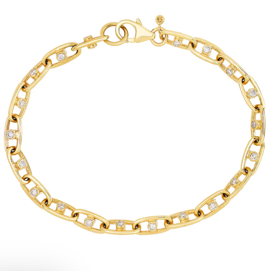 Sethi Couture Bracelet Sethi Couture Leena 14k Yellow Gold Se Voir White Diamond Anchor Chain Bracelet