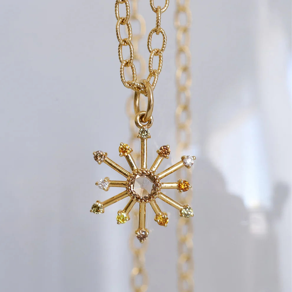 Sethi Couture Pendant Sethi Couture Leena 18k Yellow Gold Multi-Color Diamond Starburst Pendant