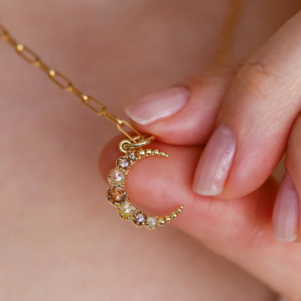Sethi Couture Pendant Sethi Couture Small Crescent 18k Yellow Gold Multi-Color Diamond Pendant