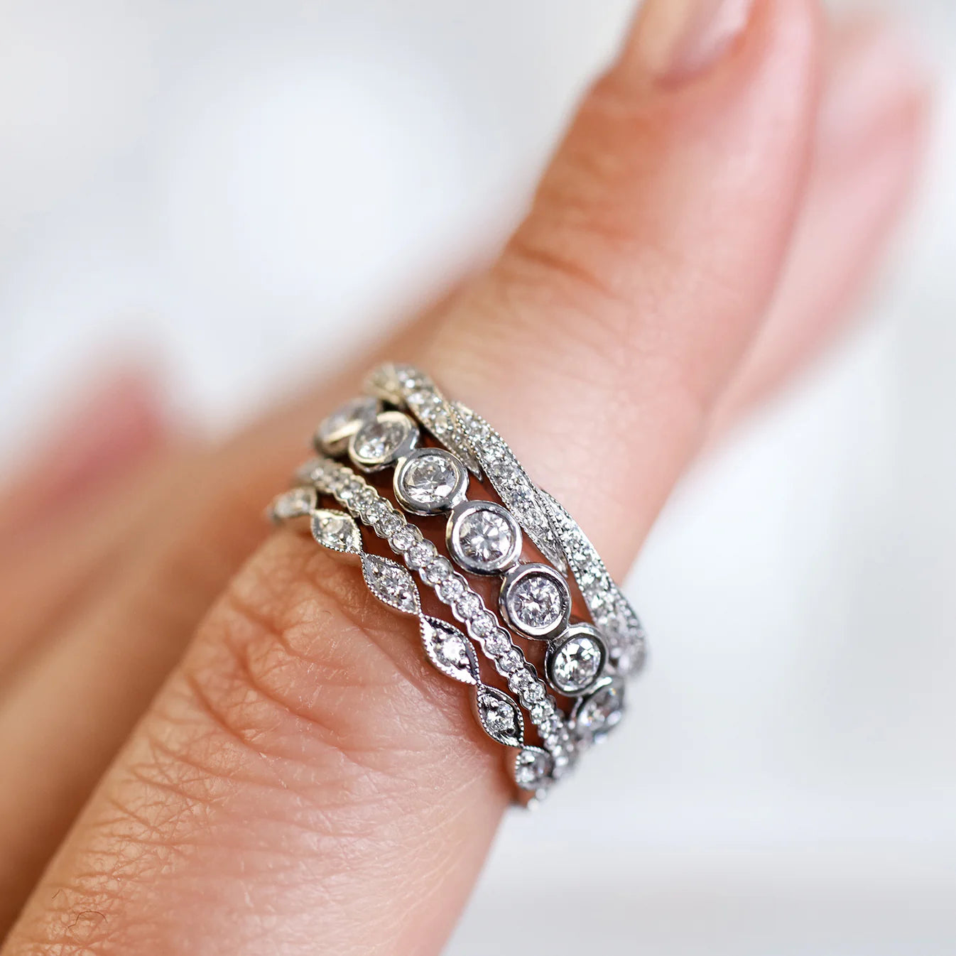 White Gold Diamond Wedding Bands Stacking