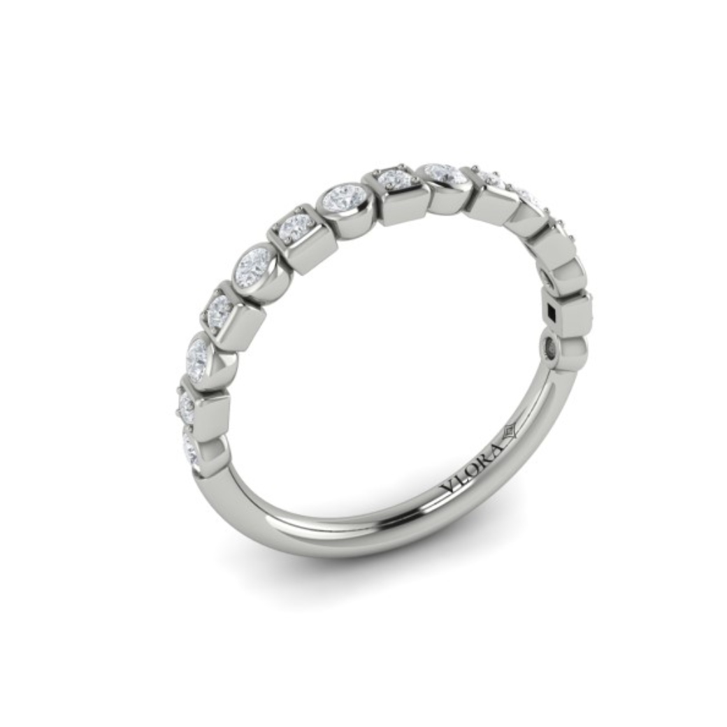 Sincerely, Springer's Wedding Band Sincerely, Springer's by Vlora 18k White Gold Alternating Round & Square Diamond Bezel Band – .34ctw