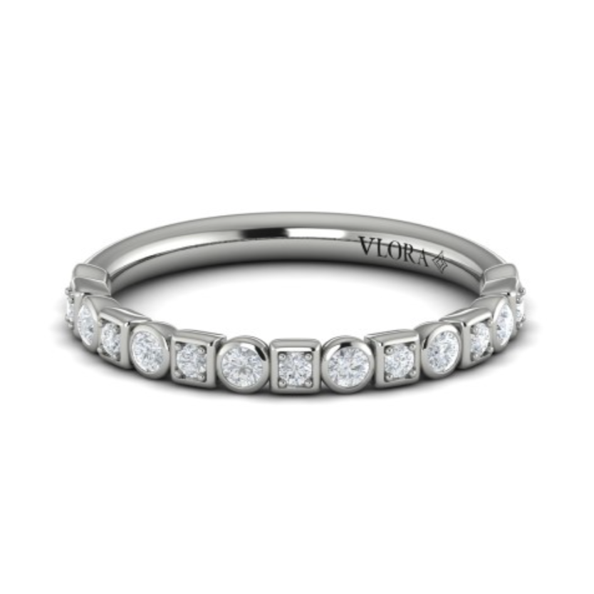 Sincerely, Springer's Wedding Band Sincerely, Springer's by Vlora 18k White Gold Alternating Round & Square Diamond Bezel Band – .34ctw