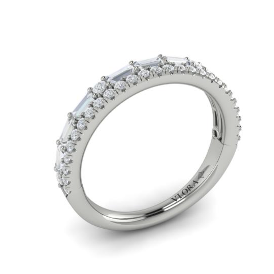 Sincerely, Springer's Wedding Band Sincerely, Springer's by Vlora 18k White Gold Baguette & Round Diamond Double Row Band – .68ctw