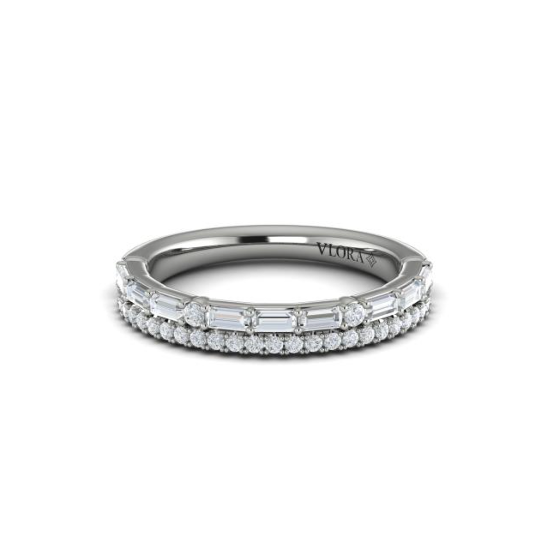 Sincerely, Springer's Wedding Band Sincerely, Springer's by Vlora 18k White Gold Baguette & Round Diamond Double Row Band – .68ctw
