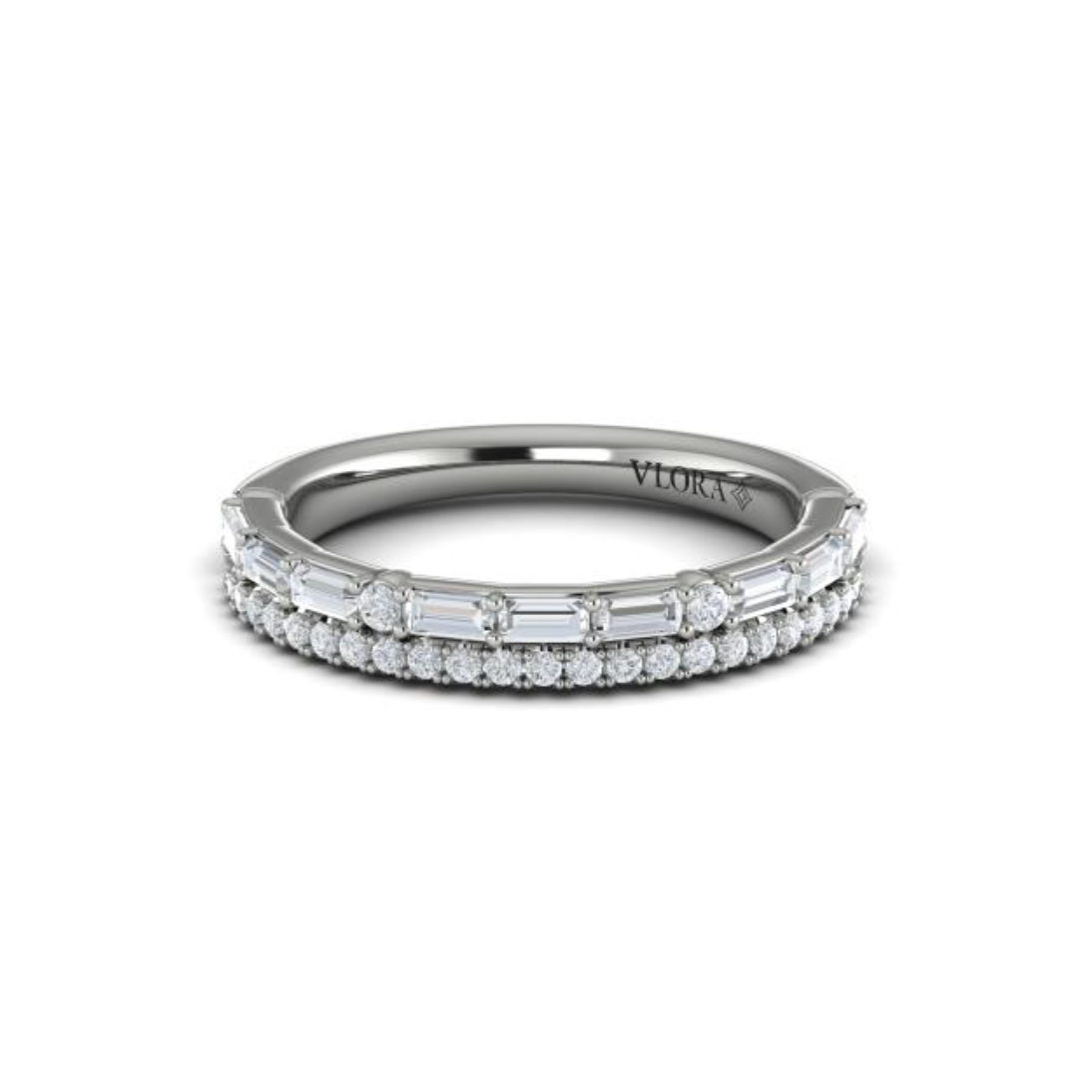 Sincerely, Springer's Wedding Band Sincerely, Springer's by Vlora 18k White Gold Double Row Baguette and Round Diamond Band - 0.72ctw