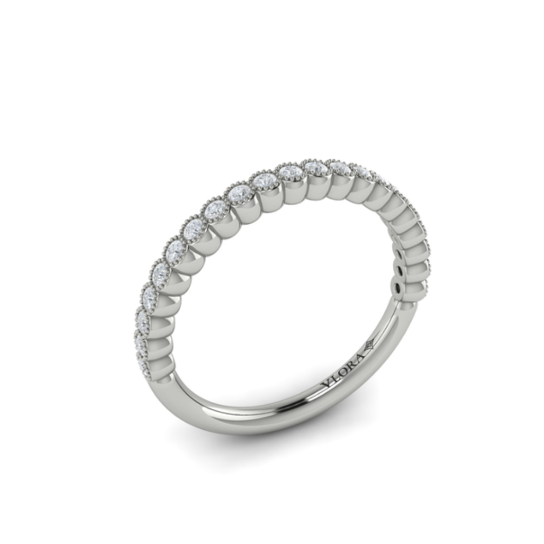 Sincerely, Springer's Wedding Band Sincerely, Springer's by Vlora 18k White Gold Round Diamond Milgrain Bezel Band - .24ctw