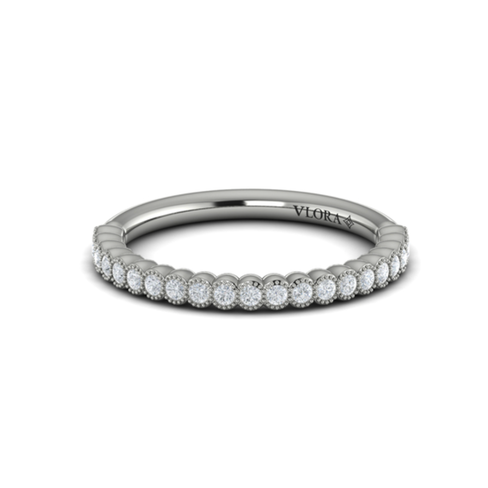 Sincerely, Springer's Wedding Band Sincerely, Springer's by Vlora 18k White Gold Round Diamond Milgrain Bezel Band - .24ctw
