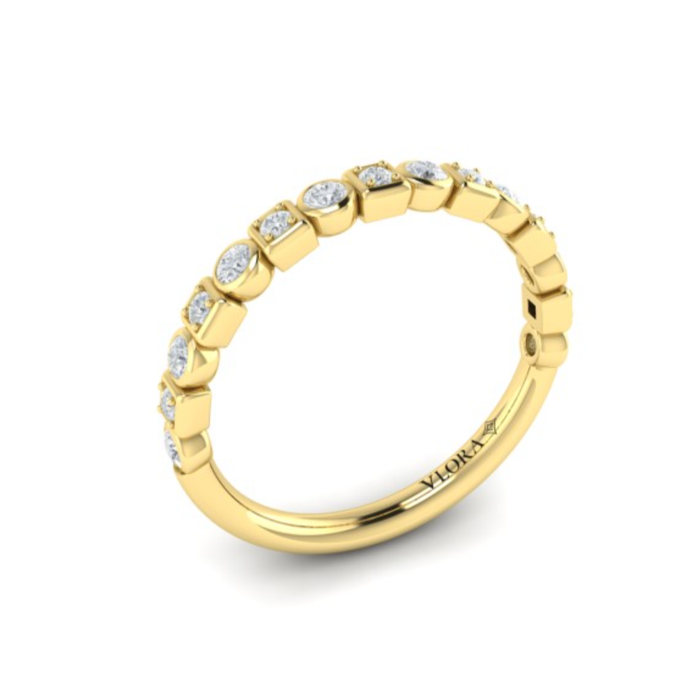 Sincerely, Springer's Wedding Band Sincerely, Springer's by Vlora 18k Yellow Gold Alternating Round & Square Diamond Bezel Band – .32ctw