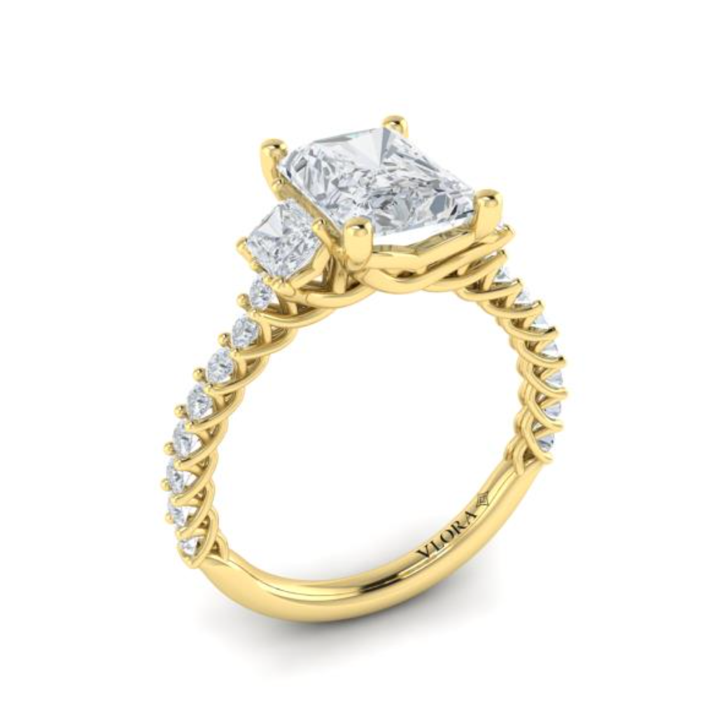 Sincerely, Springer's Engagement Ring Sincerely, Springer's by Vlora 18K Yellow Gold Emerald Cut Three-Stone Engagement Ring Style Mounting