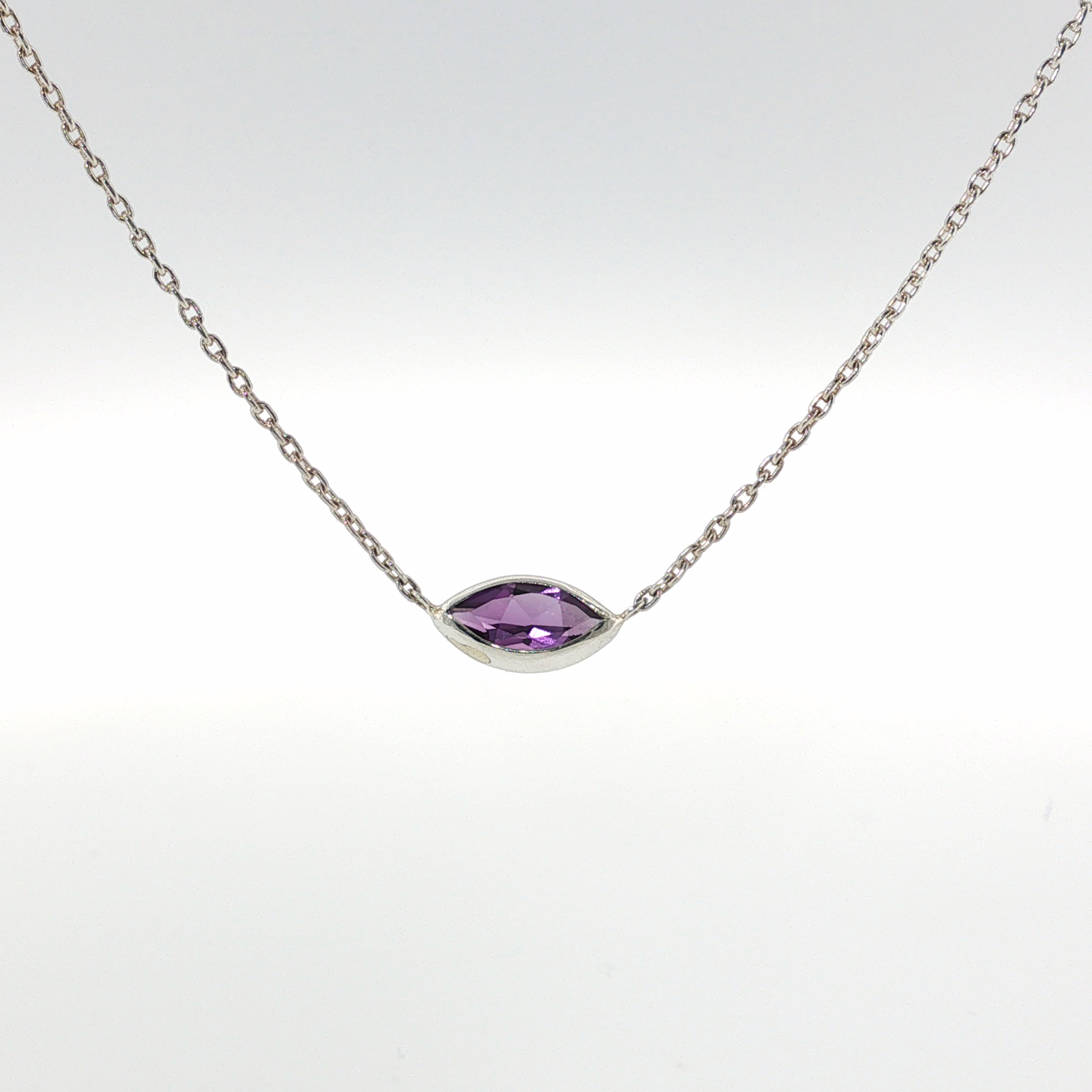 Springer's Necklaces 1870 Collection Marquise Amethyst Bezel Chain Necklace in White Gold