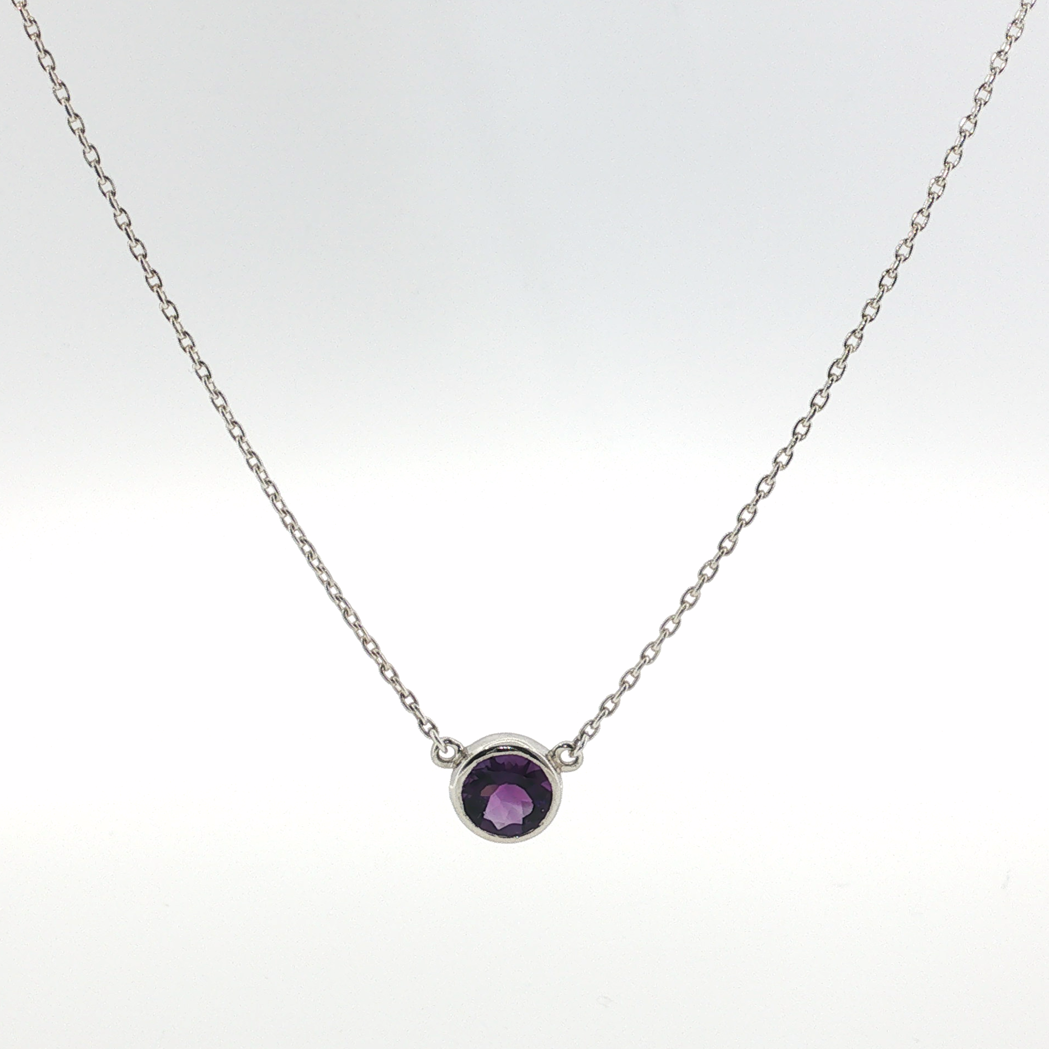 Springer's Necklaces 1870 Collection Round Amethyst Bezel Necklace — Sterling Silver