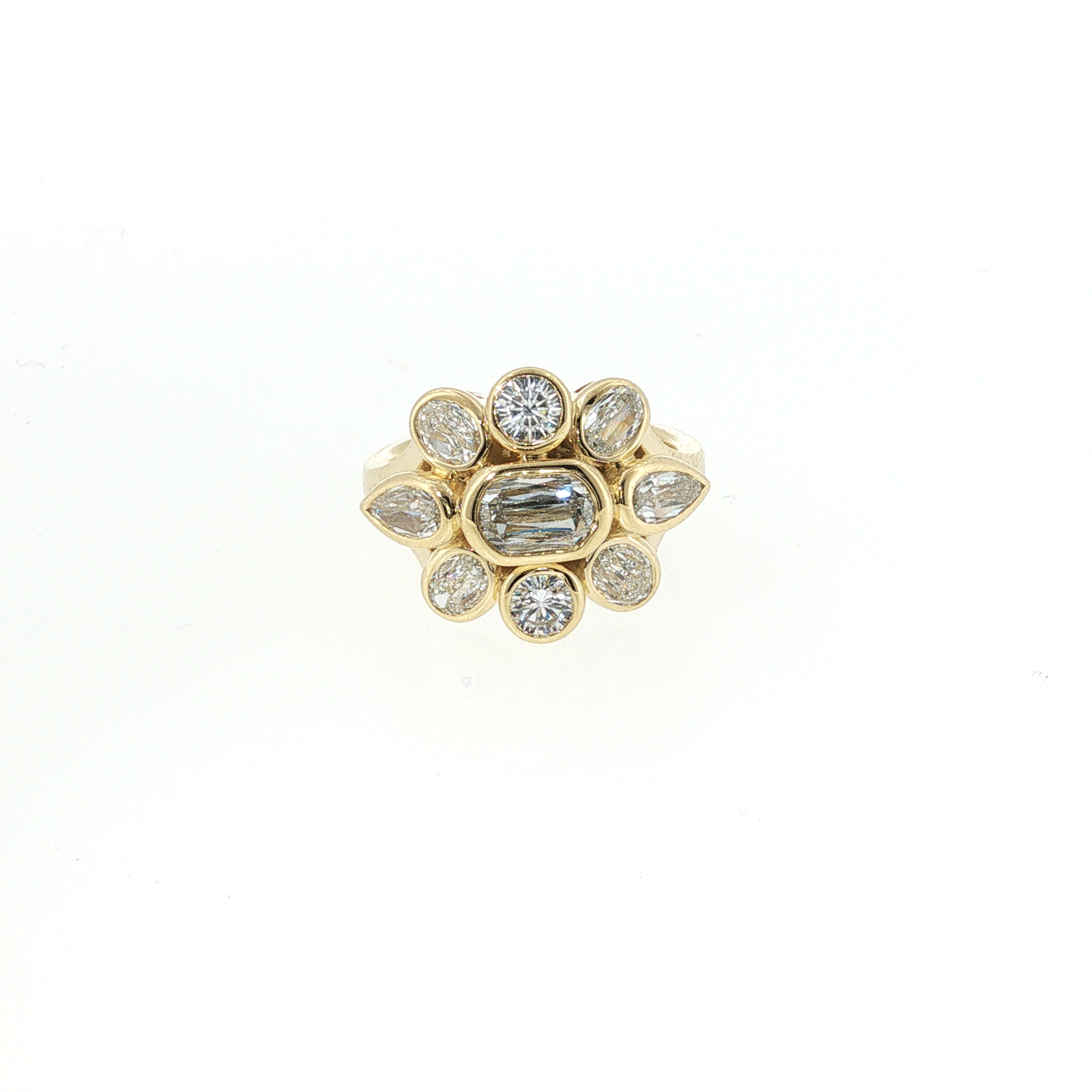 Christopher Designs 18K Yellow Gold Crisscut Diamond Floral Cluster Ring