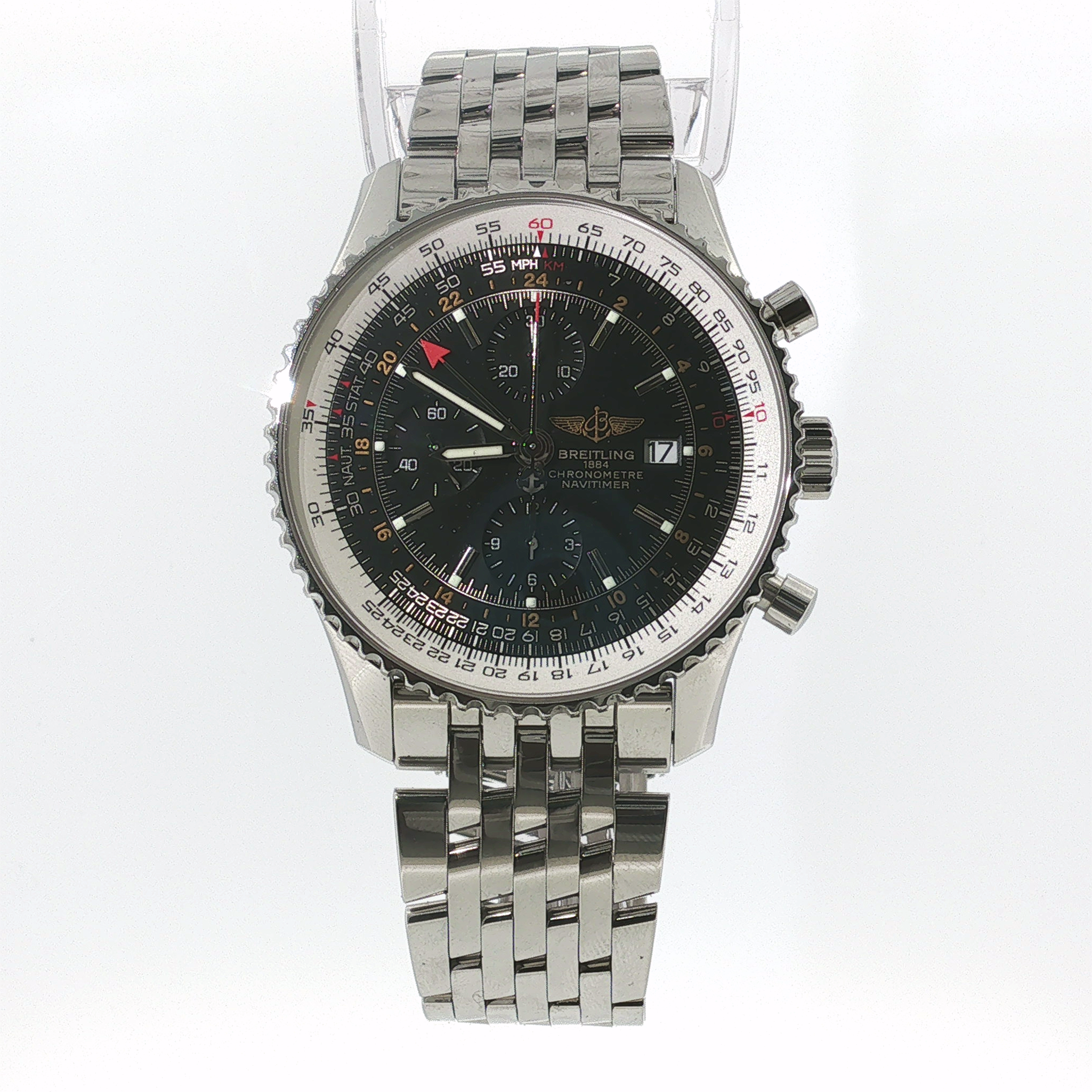 Springer's Watches Breitling Navitimer World GMT Chronograph in White Gold